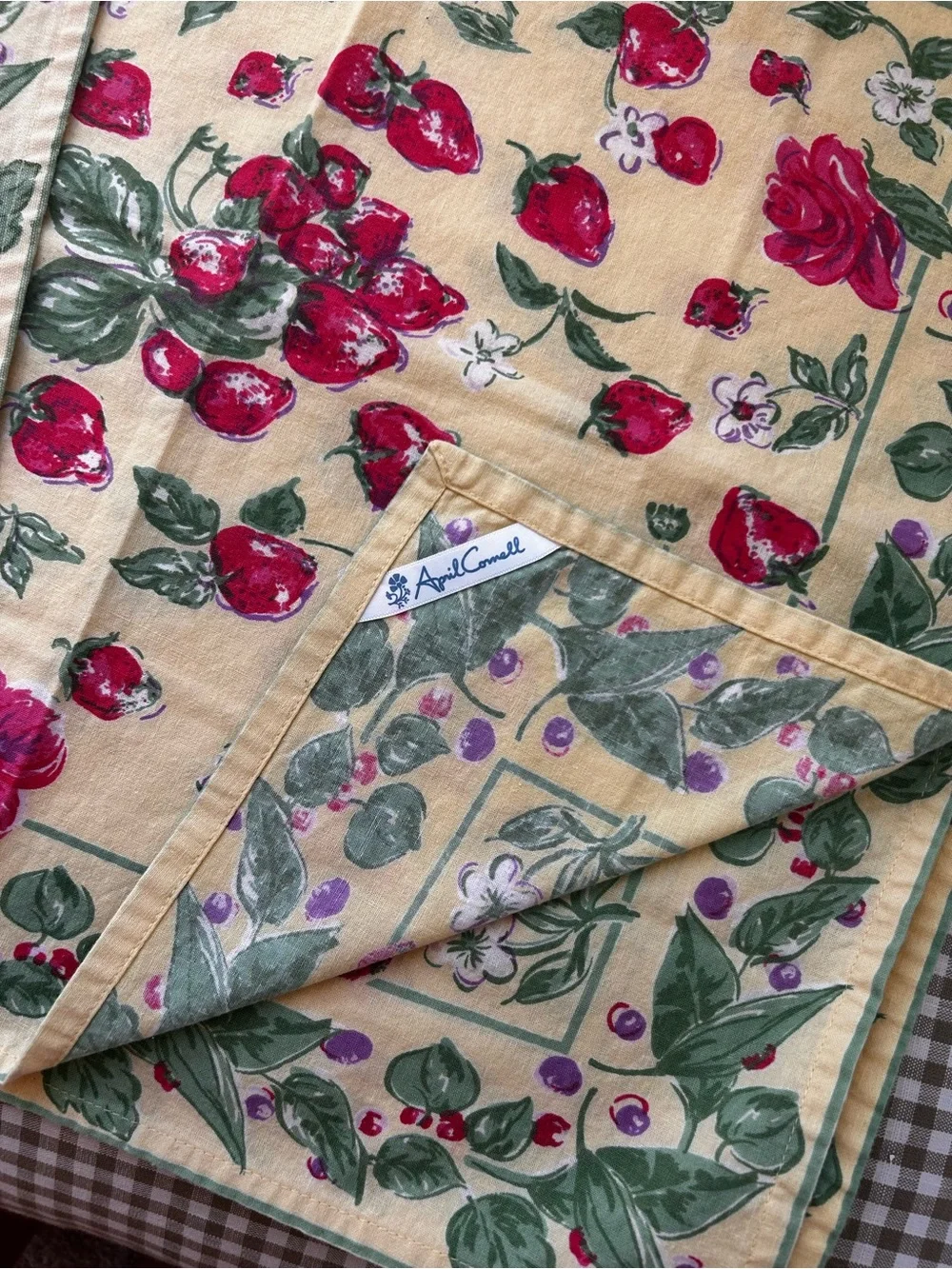 April Cornell Yellow Strawberry Napkin and Placemat Set